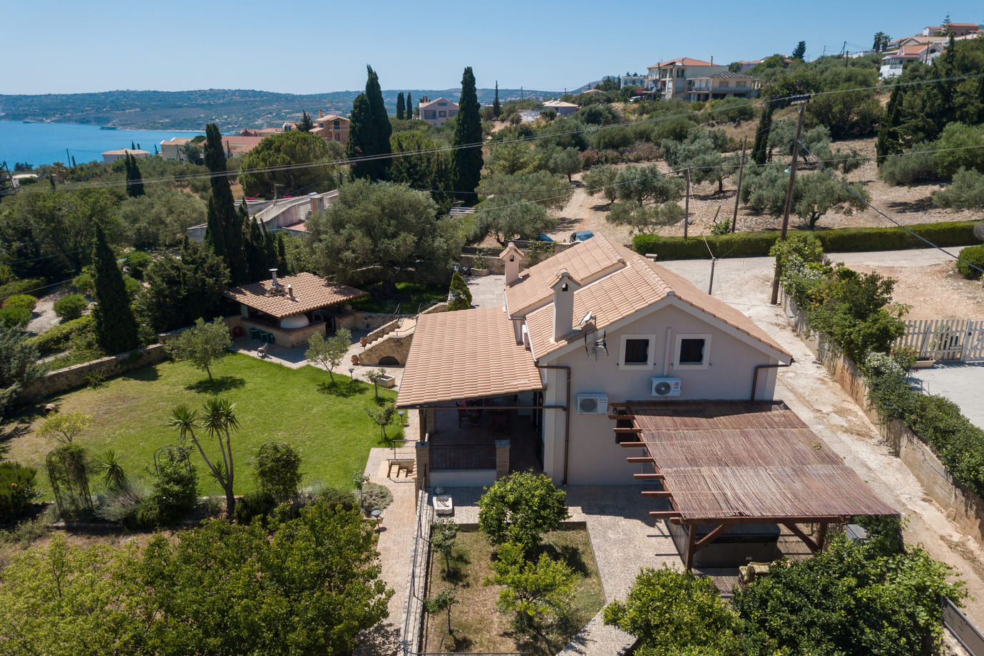 Aerial picture of Villa Harmony with Kefalonian nature