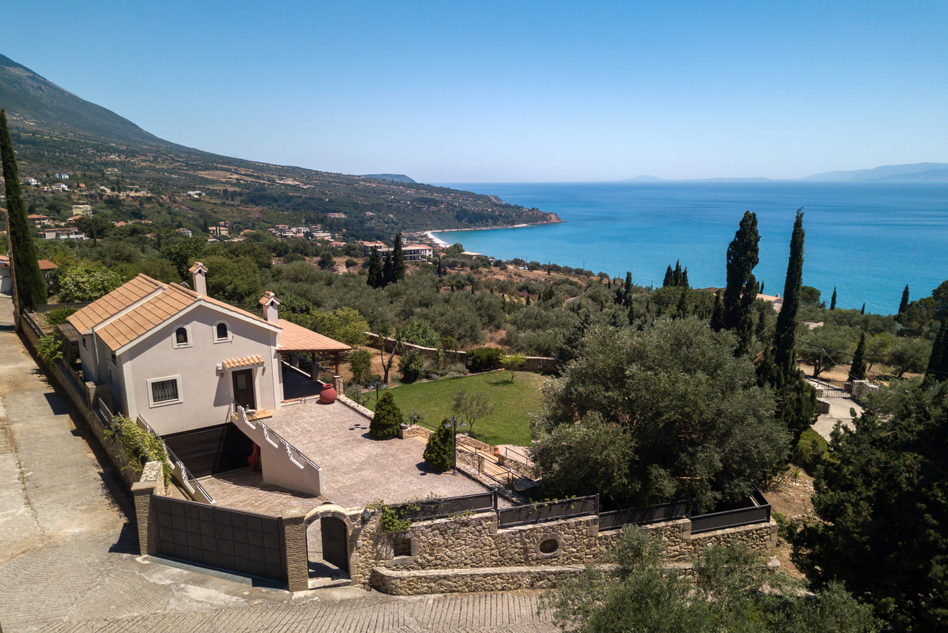 Aerial image of Villa Harmony with ionian sea view